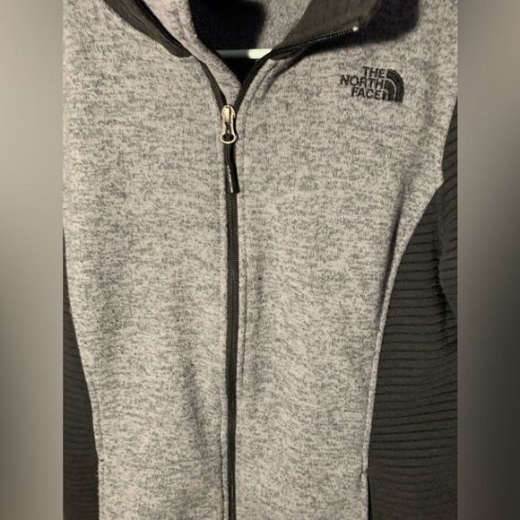 The North Face zipper jacket, soft warm, black grey, moto ribbed Sz Large - Picture 2 of 8